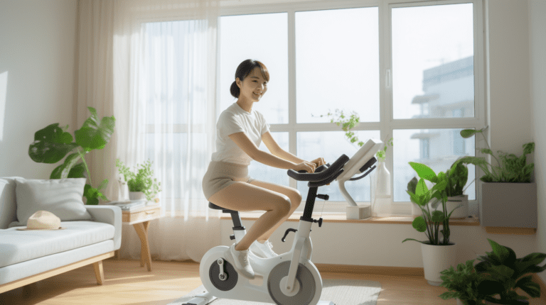 가정집에서 홈 피트니스 운동을 하는 여성의 모습