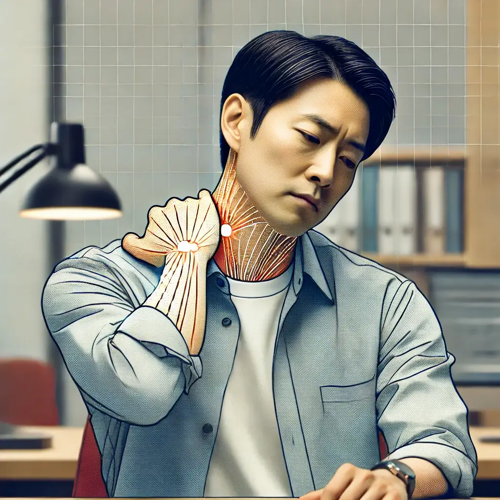 스트레스의 증상 어깨가 뭉친 영태의 피곤한 모습