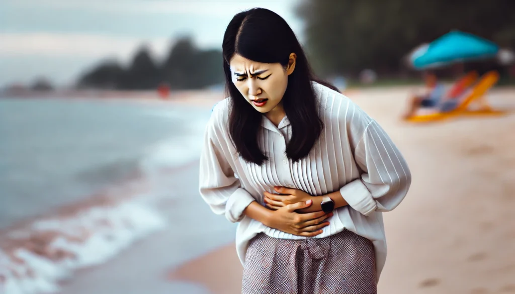 장염과식중독 증상중 하나인 복통을 호소하는 효민씨